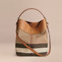 Burberry Medium Ashby in Canvas Check and Leather Saddle Brown 39829371 - thumb-2