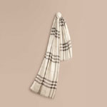 Burberry Lightweight Check Wool and Silk Scarf Natural White 39960421