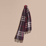 Burberry Classic Cashmere Scarf in Check with Topstitch Detail Navy 40260461