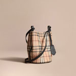 Burberry Leather and Haymarket Check Crossbody Bucket Bag in Black 40571581