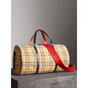 Burberry Large Vintage Check and Leather Barrel Bag in Military Red 40742791 - thumb-3