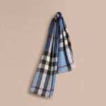 Burberry Lightweight Check Wool Cashmere Scarf Pale Sky Blue 45548821