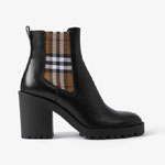 Burberry Check Panel Leather Ankle Boots in Black 80663951