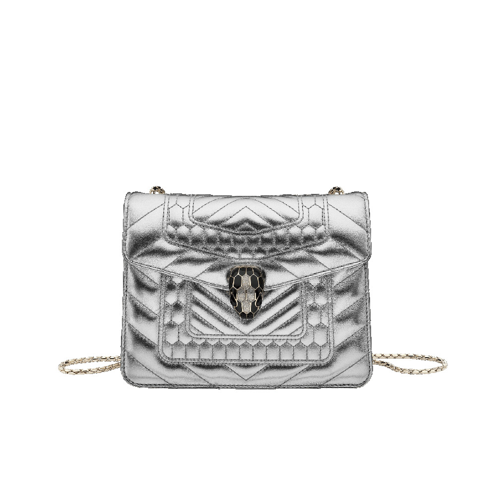 Bvlgari Serpenti Forever featuring a Quilted Scaglie motif in silver calf 282184