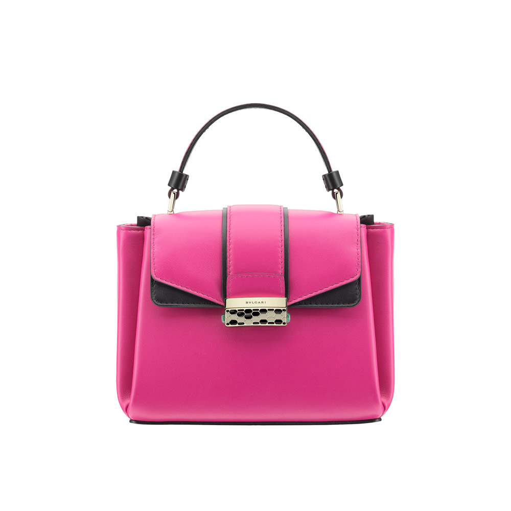 Bvlgari Serpenti Viper Top handle bag in pink spinel black smooth calf leather 282337