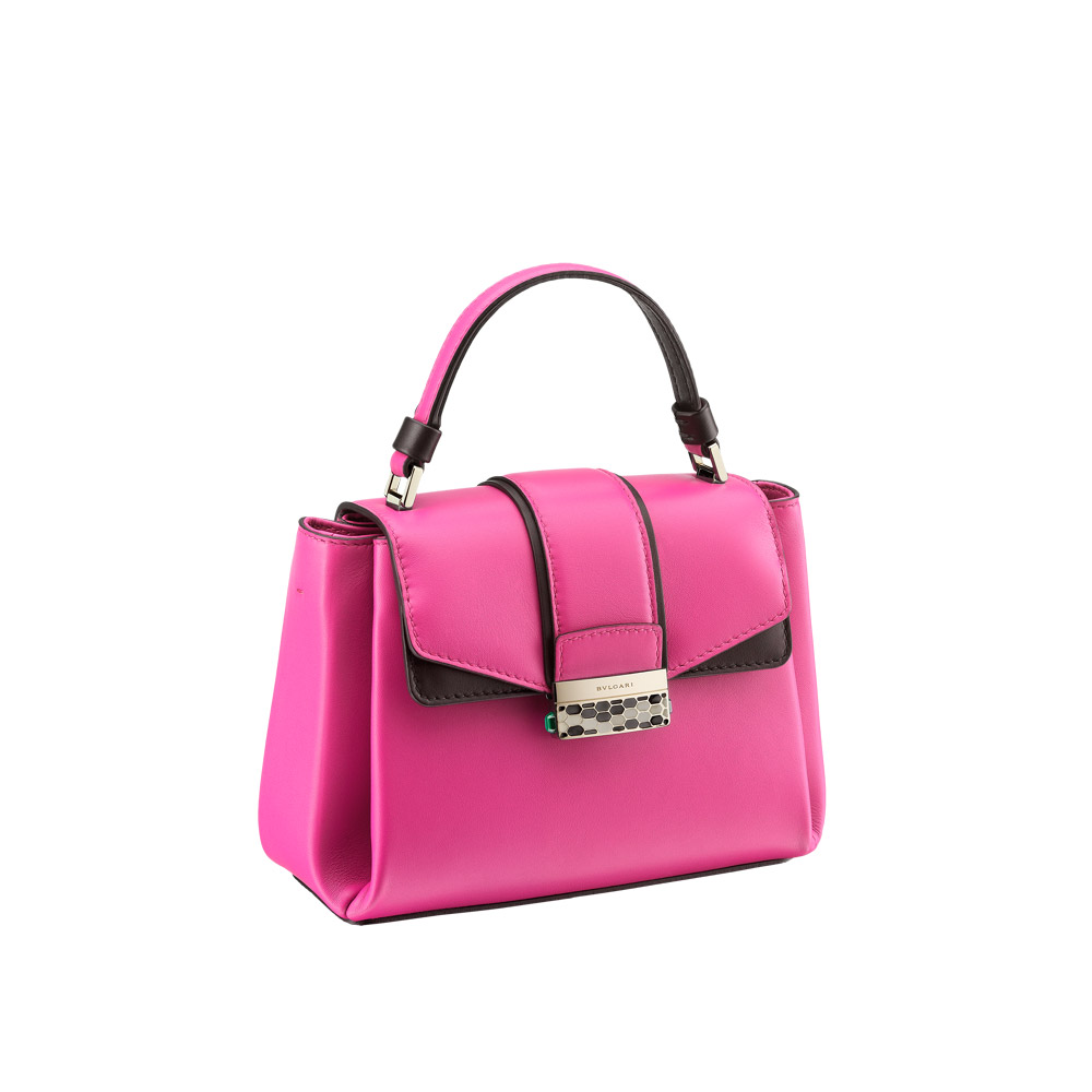 Bvlgari Serpenti Viper Top handle bag in pink spinel black smooth calf leather 282337 - Photo-2