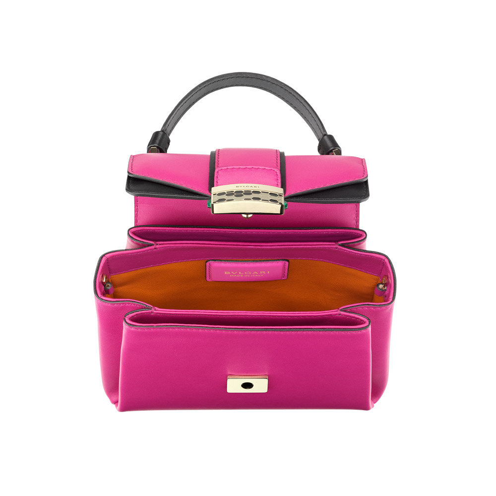 Bvlgari Serpenti Viper Top handle bag in pink spinel black smooth calf leather 282337 - Photo-3