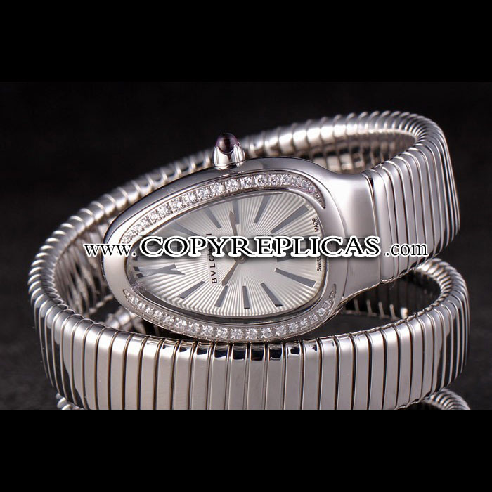 Bvlgari Serpenti 23mm White Dial Stainless Steel Case With Diamonds Double Steel Bracelet BV5809 - Photo-3