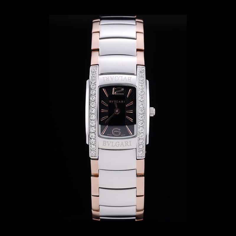 Bvlgari Assioma D20mm Black Dial Stainless Steel Case With Diamonds Two Tone Bracelet BV5814