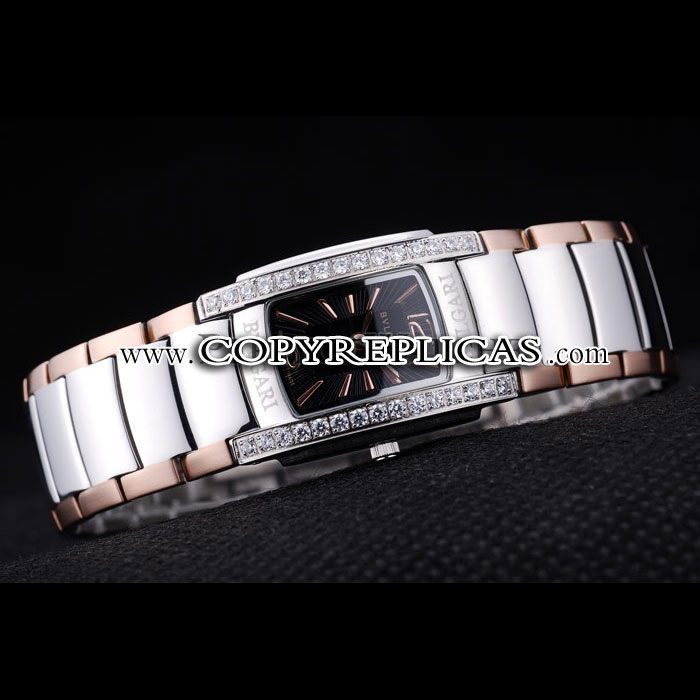 Bvlgari Assioma D20mm Black Dial Stainless Steel Case With Diamonds Two Tone Bracelet BV5814 - Photo-2