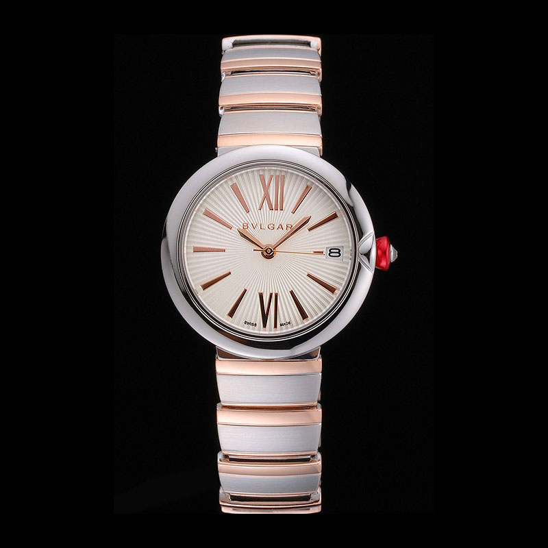 Bvlgari Lvcea White Dial Rose Gold Numerals Stainless Steel Case Two Tone Bracelet BV5817