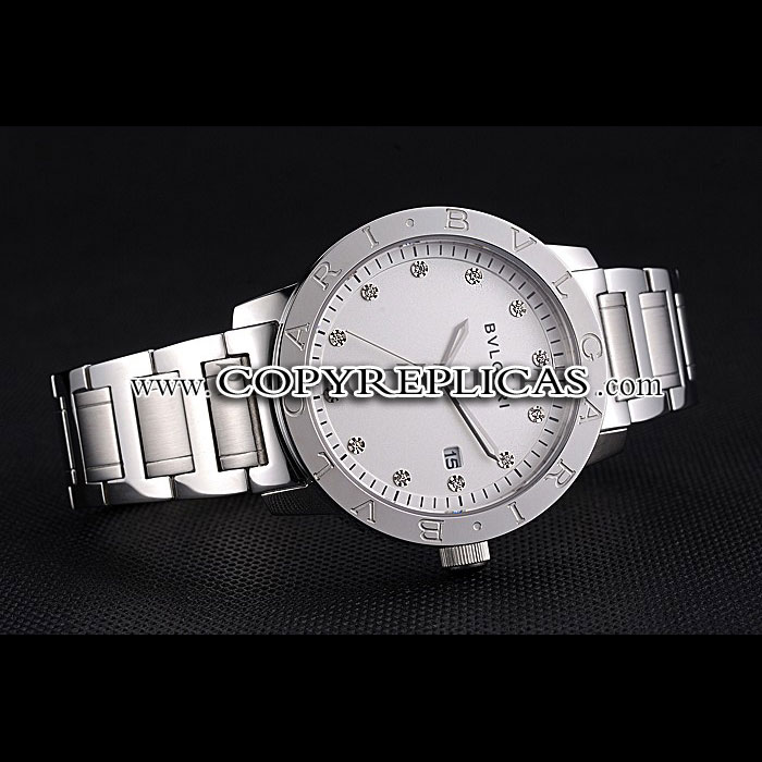Bvlgari Solotempo White Dial With Diamonds Stainless Steel Case And Bracelet BV5842 - Photo-2
