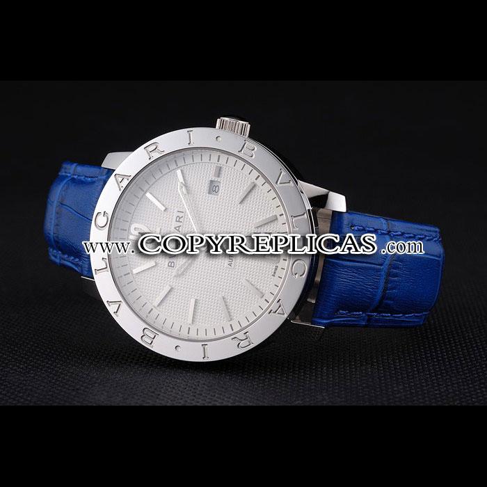 Bvlgari Novelties White Dial Silver Case Blue Leather Strap BV5843 - Photo-2