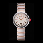 Bvlgari Lvcea White Dial Rose Gold Numerals Stainless Steel Case Two Tone Bracelet BV5817