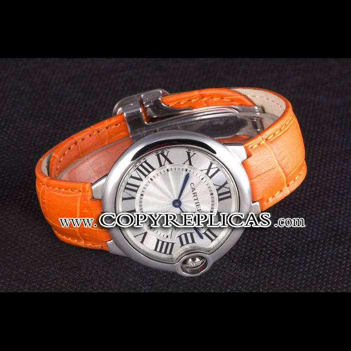 Cartier Ballon Bleu Silver Bezel with White Dial and Orange Leather Band CTR5875 - Photo-2