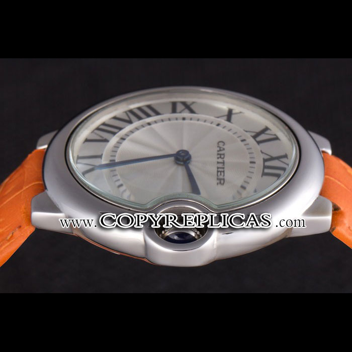 Cartier Ballon Bleu Silver Bezel with White Dial and Orange Leather Band CTR5875 - Photo-3