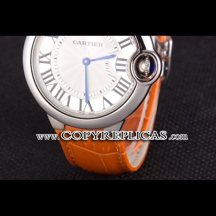 Cartier Ballon Bleu Silver Bezel with White Dial and Orange Leather Band CTR5875 - Photo-4