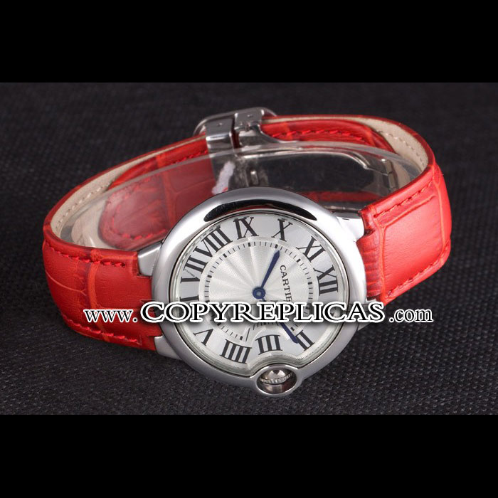 Cartier Ballon Bleu Silver Bezel with White Dial Red Leather Band CTR5878 - Photo-2