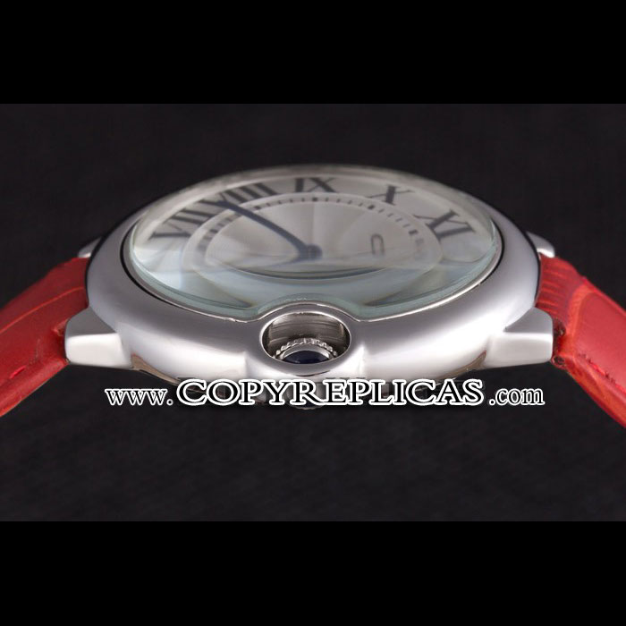 Cartier Ballon Bleu Silver Bezel with White Dial Red Leather Band CTR5878 - Photo-3