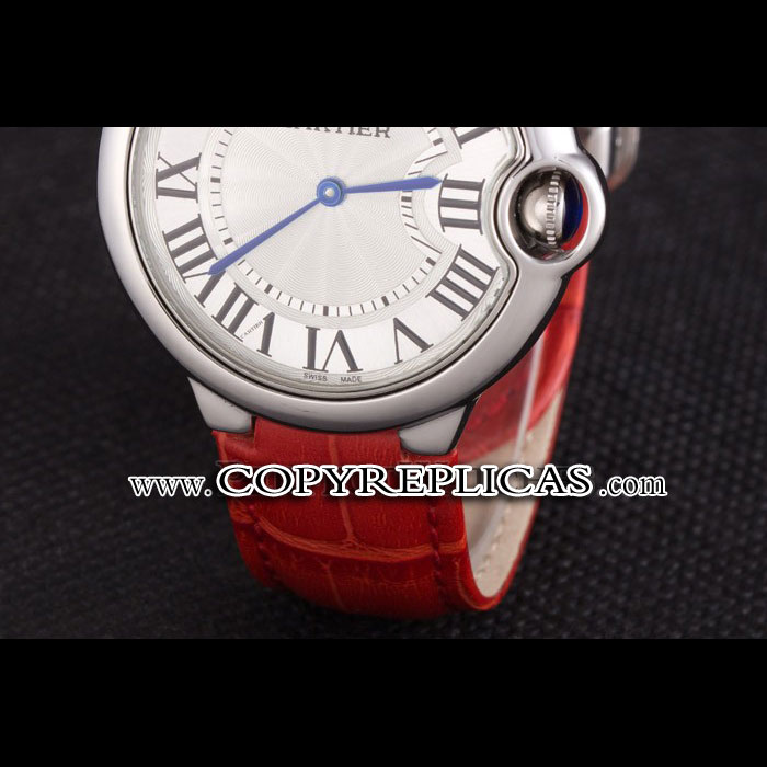 Cartier Ballon Bleu Silver Bezel with White Dial Red Leather Band CTR5878 - Photo-4