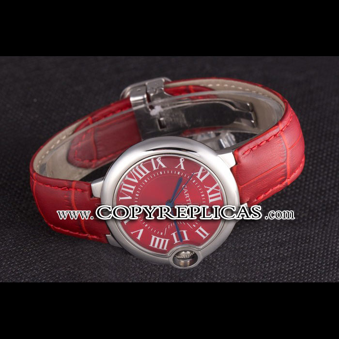 Cartier Ballon Bleu Silver Bezel with Red Dial and Red Leather Band CTR5888 - Photo-2