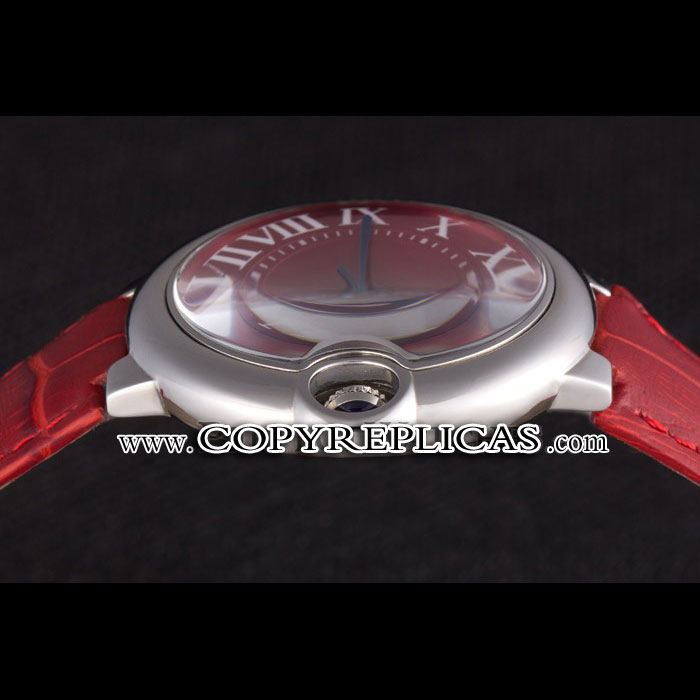 Cartier Ballon Bleu Silver Bezel with Red Dial and Red Leather Band CTR5888 - Photo-3