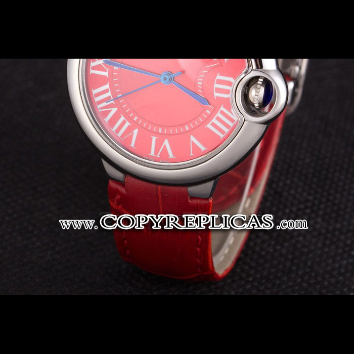 Cartier Ballon Bleu Silver Bezel with Red Dial and Red Leather Band CTR5888 - Photo-4