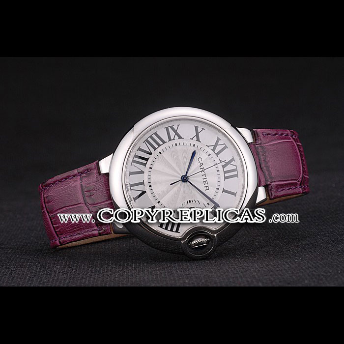 Cartier Ballon Bleu 42mm White Dial Stainless Steel Case Purple Leather Bracelet CTR5894 - Photo-2