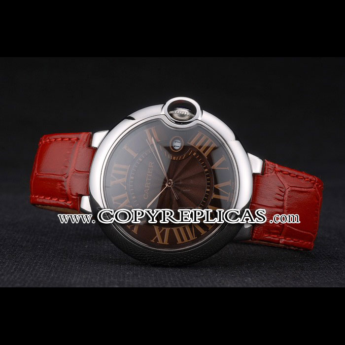 Cartier Ballon Bleu 42mm Brown Dial Stainless Steel Case Red Leather Bracelet CTR5901 - Photo-2