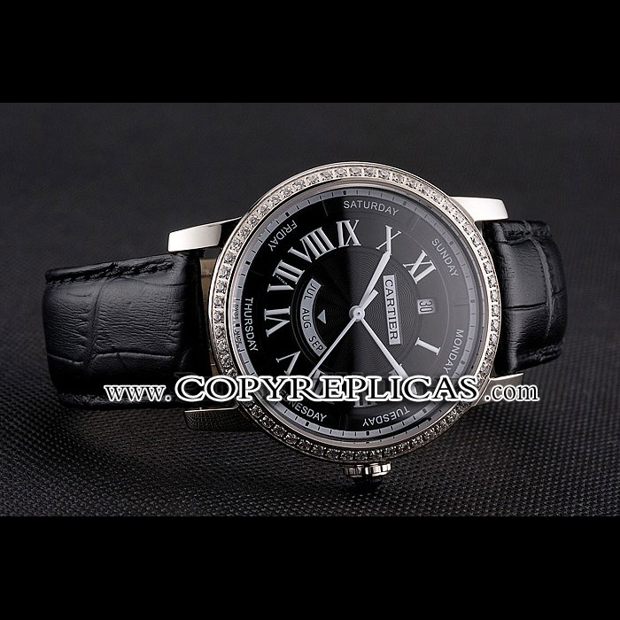 Swiss Cartier Ballon Bleu GMT Silver Dial Stainless Steel Case Black Leather Strap CTR5920 - Photo-2