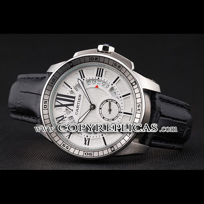 Cartier Calibre De Cartier Small Seconds White Dial Stainless Steel Black Leather Strap CTR5923 - Photo-2