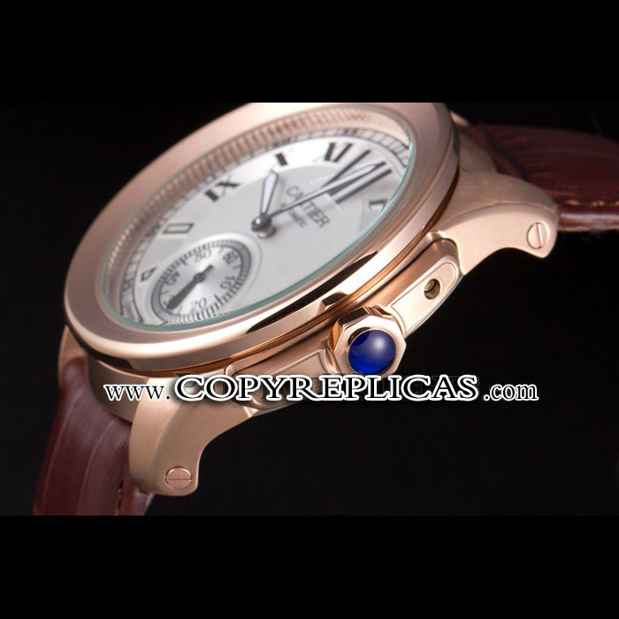 Cartier Calibre White Dial Gold Case Brown Leather Bracelet CTR5925 - Photo-3