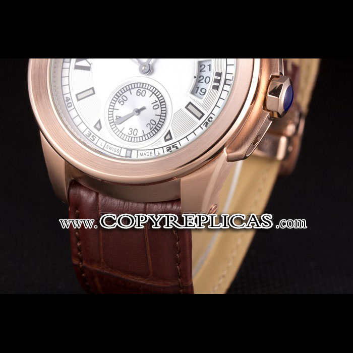 Cartier Calibre White Dial Gold Case Brown Leather Bracelet CTR5925 - Photo-4
