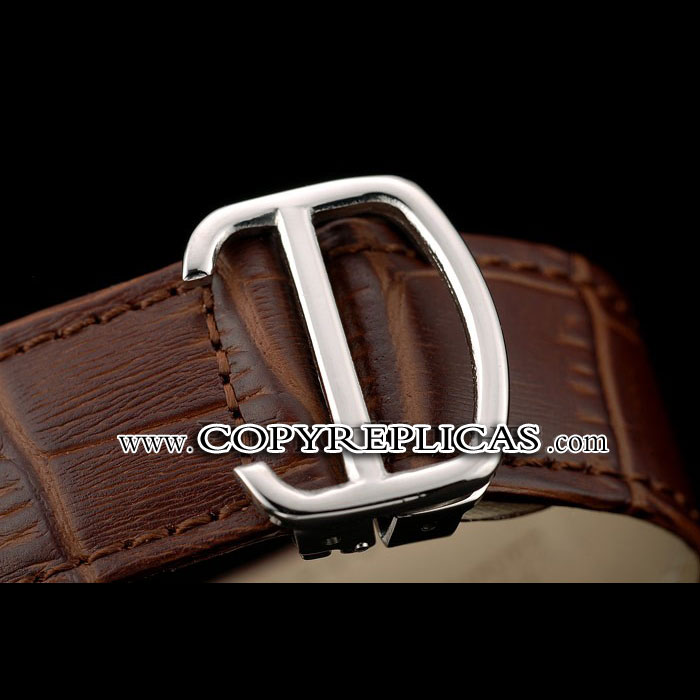 Cartier Calibre White Dial Diamonds Two Tone Case Brown Leather Bracelet CTR5929 - Photo-3