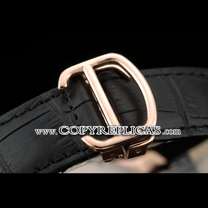 Cartier Calibre Black Dial Gold Case Black Leather Bracelet CTR5931 - Photo-3