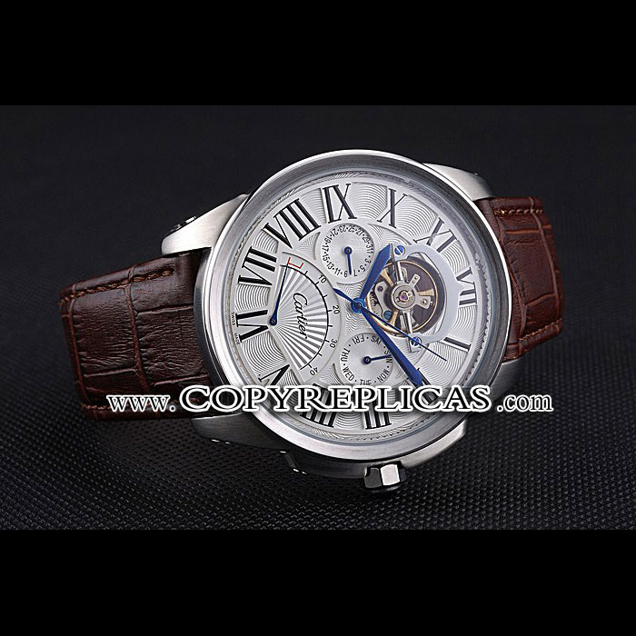 Cartier Calibre Tourbillon White Dial Stainless Steel Case Brown Leather Strap CTR5933 - Photo-2