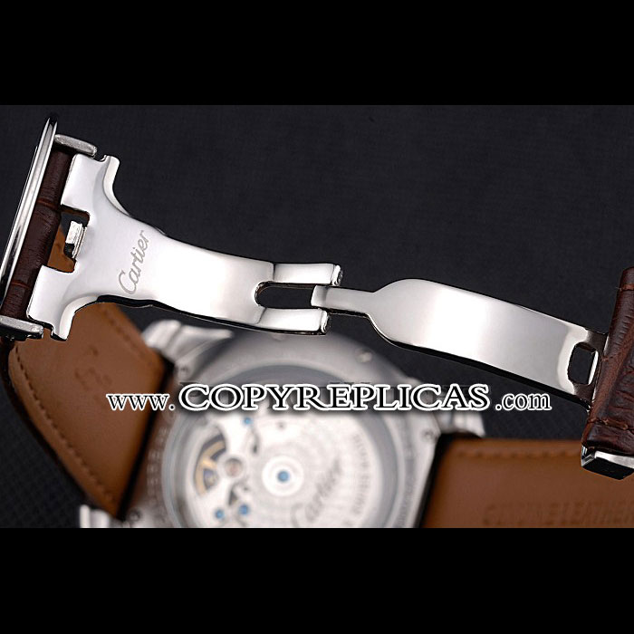 Cartier Calibre Tourbillon White Dial Stainless Steel Case Brown Leather Strap CTR5933 - Photo-4