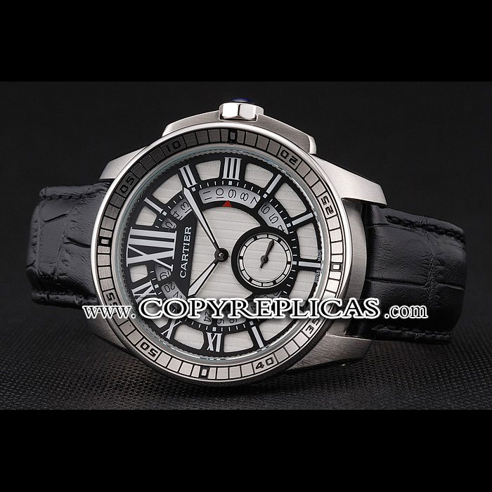 Cartier Calibre De Cartier Small Seconds Black And White Dial Stainless Steel Case Black Leather Strap CTR5934 - Photo-2
