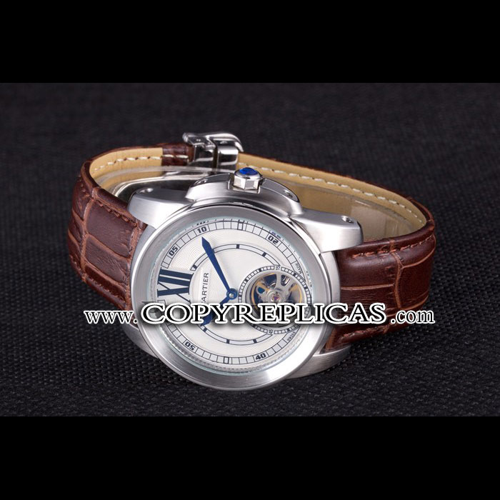 Cartier Calibre Flying Tourbillon White Dial Stainless Steel Case Brown Leather Bracelet CTR5935 - Photo-2
