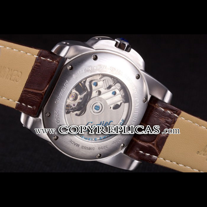 Cartier Calibre Flying Tourbillon White Dial Stainless Steel Case Brown Leather Bracelet CTR5935 - Photo-3