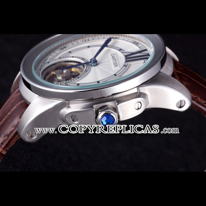 Cartier Calibre Flying Tourbillon White Dial Stainless Steel Case Brown Leather Bracelet CTR5935 - Photo-4