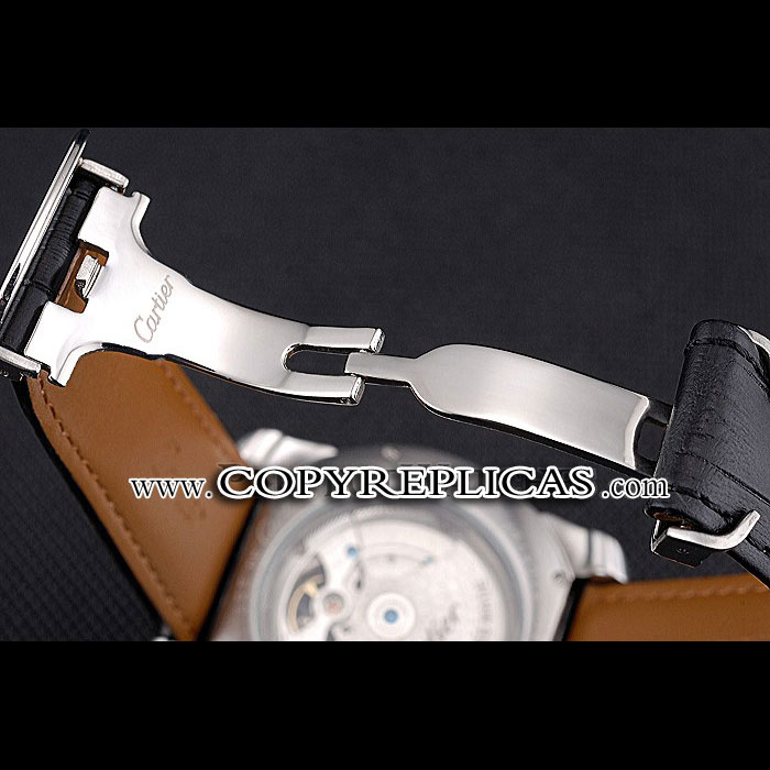 Cartier Calibre Tourbillon White Dial Stainless Steel Case Black Leather Strap CTR5940 - Photo-4
