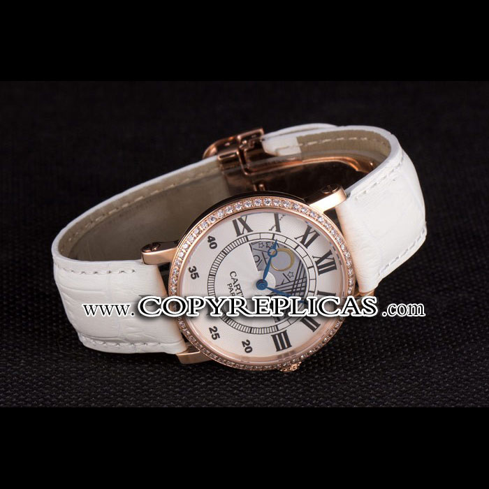 Cartier Moonphase Rose Gold Watch with White Leather Band ct254 CTR5942 - Photo-2
