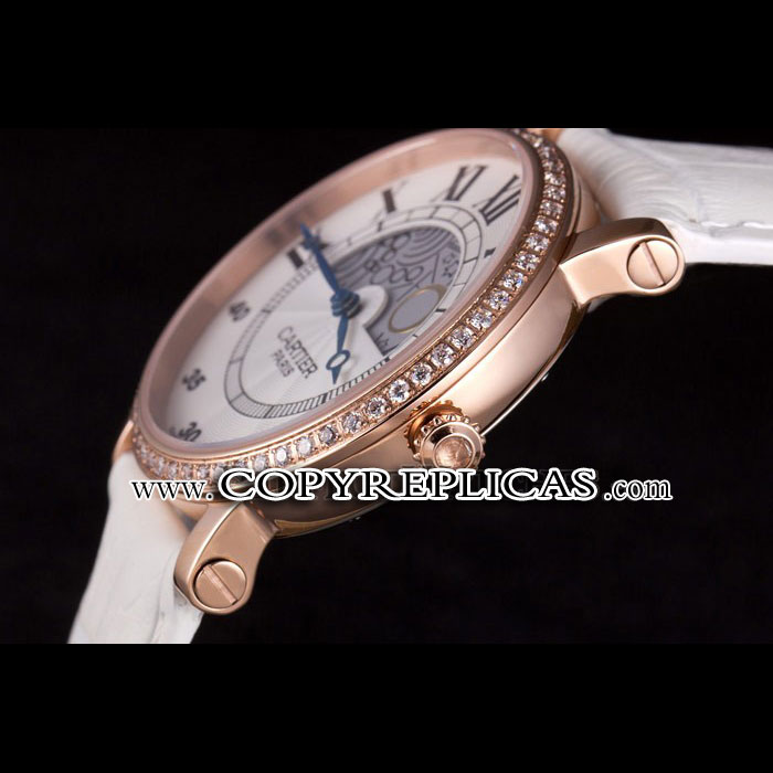 Cartier Moonphase Rose Gold Watch with White Leather Band ct254 CTR5942 - Photo-3