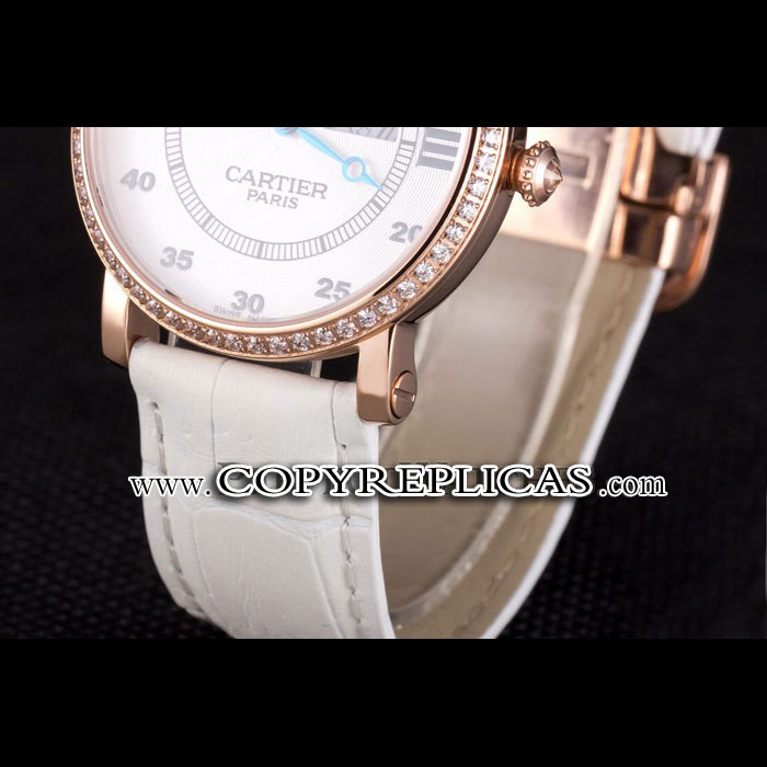 Cartier Moonphase Rose Gold Watch with White Leather Band ct254 CTR5942 - Photo-4