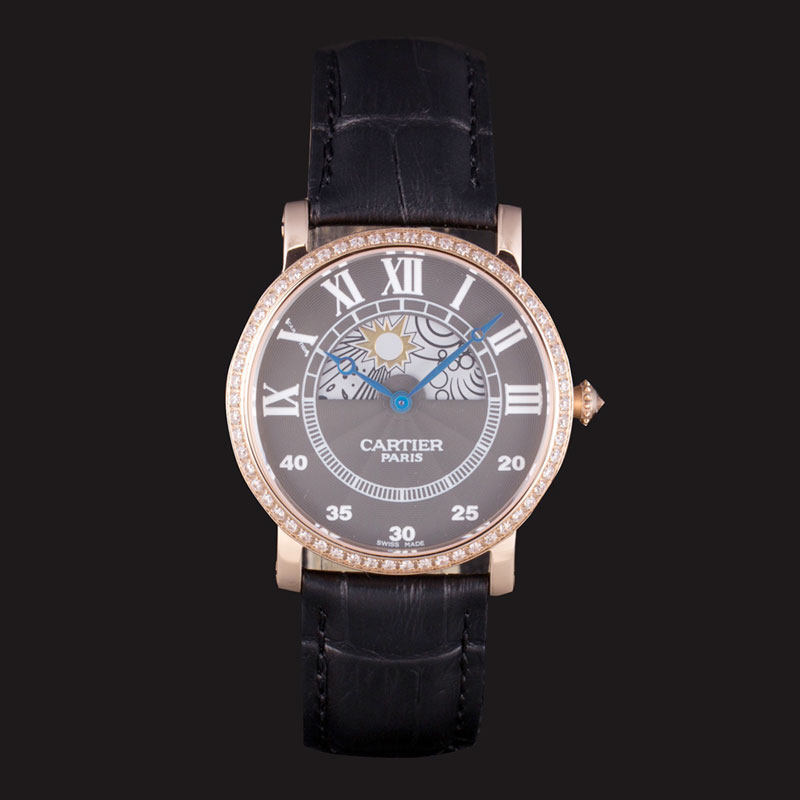 Cartier Moonphase Rose Gold Watch with Black Leather Band ct251 CTR5943