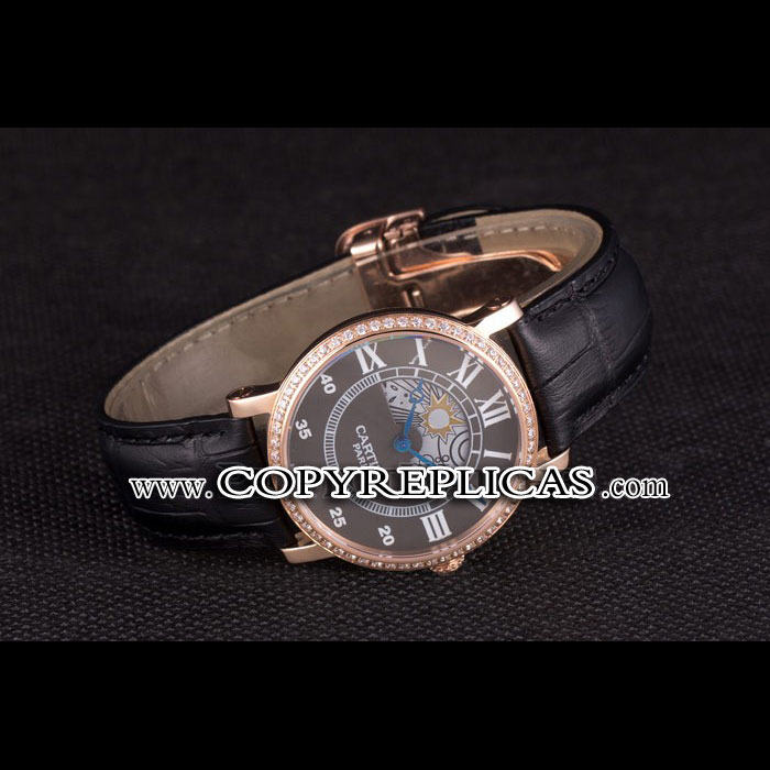 Cartier Moonphase Rose Gold Watch with Black Leather Band ct251 CTR5943 - Photo-2