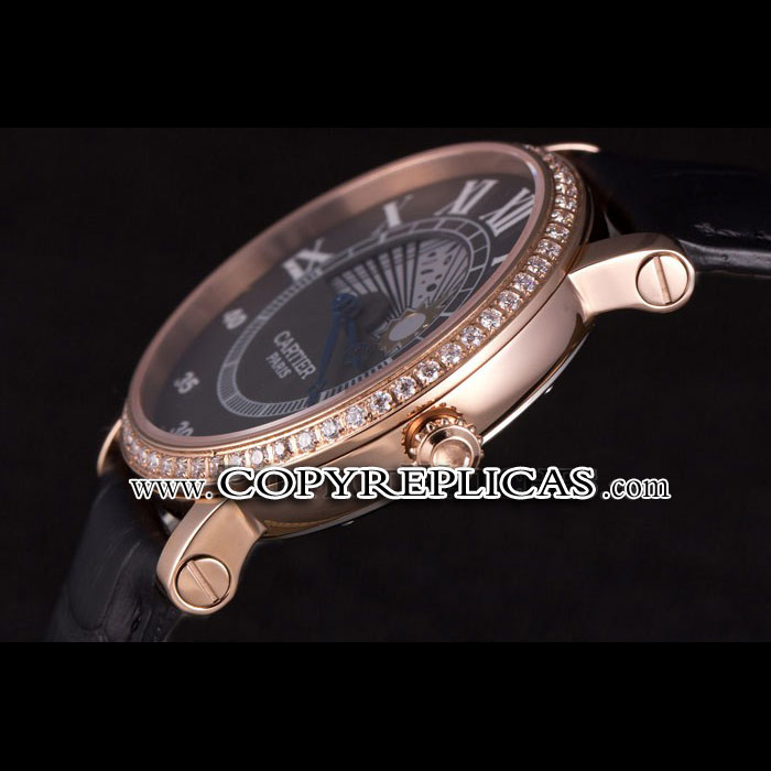 Cartier Moonphase Rose Gold Watch with Black Leather Band ct251 CTR5943 - Photo-3