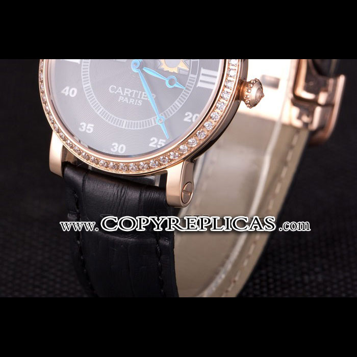 Cartier Moonphase Rose Gold Watch with Black Leather Band ct251 CTR5943 - Photo-4