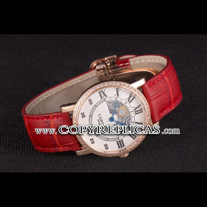 Cartier Moonphase Rose Gold Watch with Red Leather Band ct253 CTR5944 - Photo-2